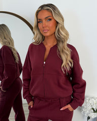 Amelia Bomber Zip Jacket & Straight Leg Joggers Set- Wine