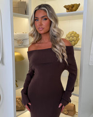 Sofia Cowl Neck Knitted Maxi Dress - Chocolate