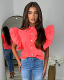 Perrie Peplum Short Sleeve Blouse - Coral