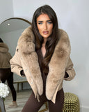 Lexie Pu Leather and Fur Hooded Bomber Jacket - Camel