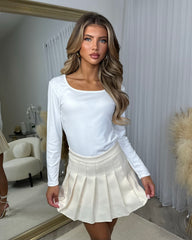 Cienna Short Pleated Skater Skirt- Cream