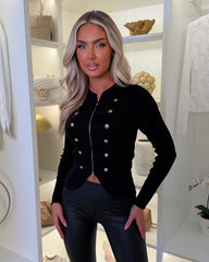 Harriet Military Style Zip Up Style Jacket Top - Black