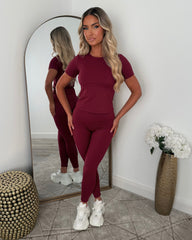 Honey Sculpt Slinky T-Shirt & Leggings Set - Wine