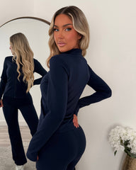 Lexi Fleece Lined Zip Jacket & Flared Trouser Gym Set - Navy