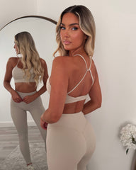 Vexa Cropped Top, Jacket & Leggings Gym Set - Beige