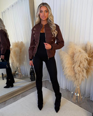 Rosie Military Style Bomber Jacket - Burgundy