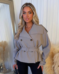 Ava Double Breasted Short Belted Trench Coat - Mocha