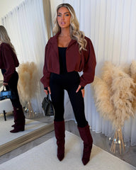 Eliana Short Trench Jacket with Ruched Shoulders - Wine