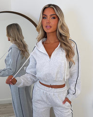 Daphne Cropped Long Sleeve Straight Leg Tracksuit with Piping Detail - Bleach Grey