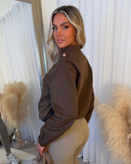 Rosie Military Style Bomber Jacket - Chocolate