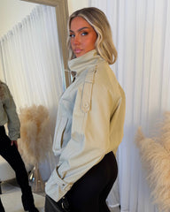 Florence High Neck Double Breasted Trench Coat Style Jacket - Beige