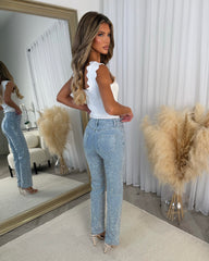 Alice Diamante Detail Straight Leg Denim Jeans - Demin Blue