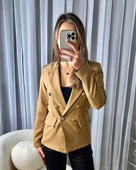 Thea Fitted Gold Button Blazer - Camel