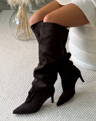 Constance Knee-Length Heeled Boots - Chocolate Suede