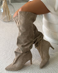 Constance Knee-Length Heeled Boots - Camel Suede