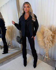 Ava Double Breasted Short Belted Trench Coat - Black