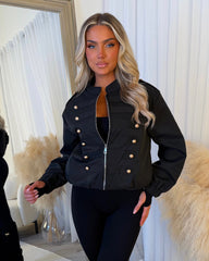 Rosie Military Style Bomber Jacket - Black