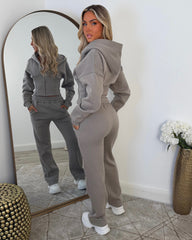 Hayley Corset Design Hooded Zip Jacket with Straight Leg Trousers Set - Dove Grey