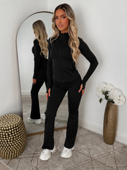 Aria Zip Jacket & Flared Trouser Gym Set - Black