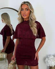 Heidi Lace Bodycon Dress with Shoulder Covering - Wine