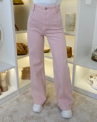 Ayla High Waisted Straight Leg Jean - Pink