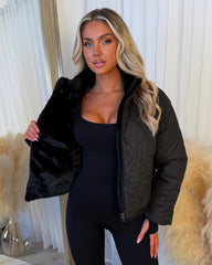 Sophia Full Faux Fur-Lined Bomber Jacket - Black