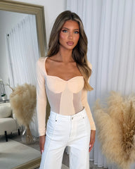 Isla Long Sleeve Corset Style Top - Beige