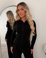 Ivy Fleece Straight Leg & Zip Hooded Jacket Set - Black
