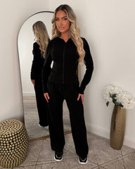 Ivy Fleece Straight Leg & Zip Hooded Jacket Set - Black