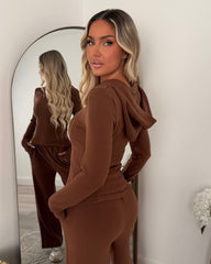Ivy Fleece Straight Leg & Zip Hooded Jacket Set - Brown