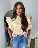 Perrie Peplum Short Sleeve Blouse - Beige