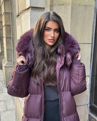 Estelle Longline Padded Faux Fur hood - Plum
