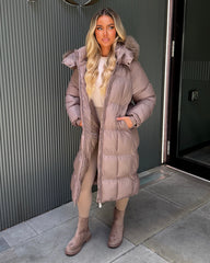 Estelle Longline Padded Faux Fur hood - Taupe