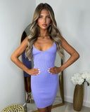 Eden V Neck Ribbed Bodycon Midi Dress - Lilac