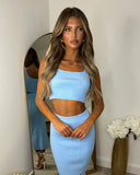 Hattie Ribbed Crop Top & Midi Skirt Set - Sky Blue