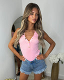 Aurora Button V Neck Bodysuit - Baby Pink