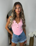 Aurora Button V Neck Bodysuit - Baby Pink