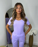 Libby Ribbed Bodysuit & Wide Leg Trousers - Lilac