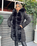 Hayley Faux Fur Belted Padded Coat - Black