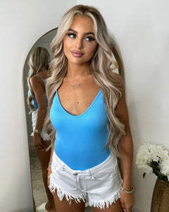 Ashley Spaghetti Strap Bodysuit - Sky Blue