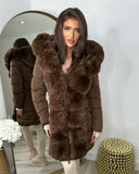 Hayley Faux Fur Belted Padded Coat - Chocolate