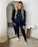 Amira Gold Button Ribbed Loungeset - Navy