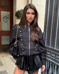 Rosie Military Style Bomber Jacket - Black