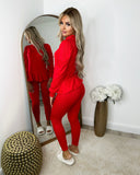 Fefe Puff Sleeve Ribbed Loungewear - Red