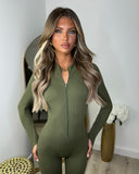 Coco Ribbed Zip front Jumpsuit- Khaki