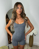 Trixie Short Spaghetti Strap Unitard - Charcoal Grey