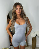 Trixie Short Spaghetti Strap Unitard - Light Grey