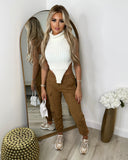 Eleanor Elasticated Cuffed Bottom Cargo Pants - Camel