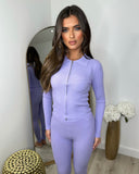 Tara Zip Front Ribbed Co-Ord Set - Lilac