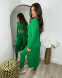 Celeste Ribbed 3 Piece Legging & Cardigan Set - Parrot Green